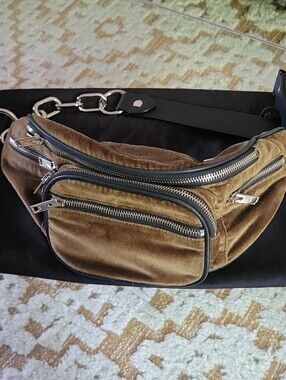 AW-  Velvet Waist Bag in Brown with Chain Accent